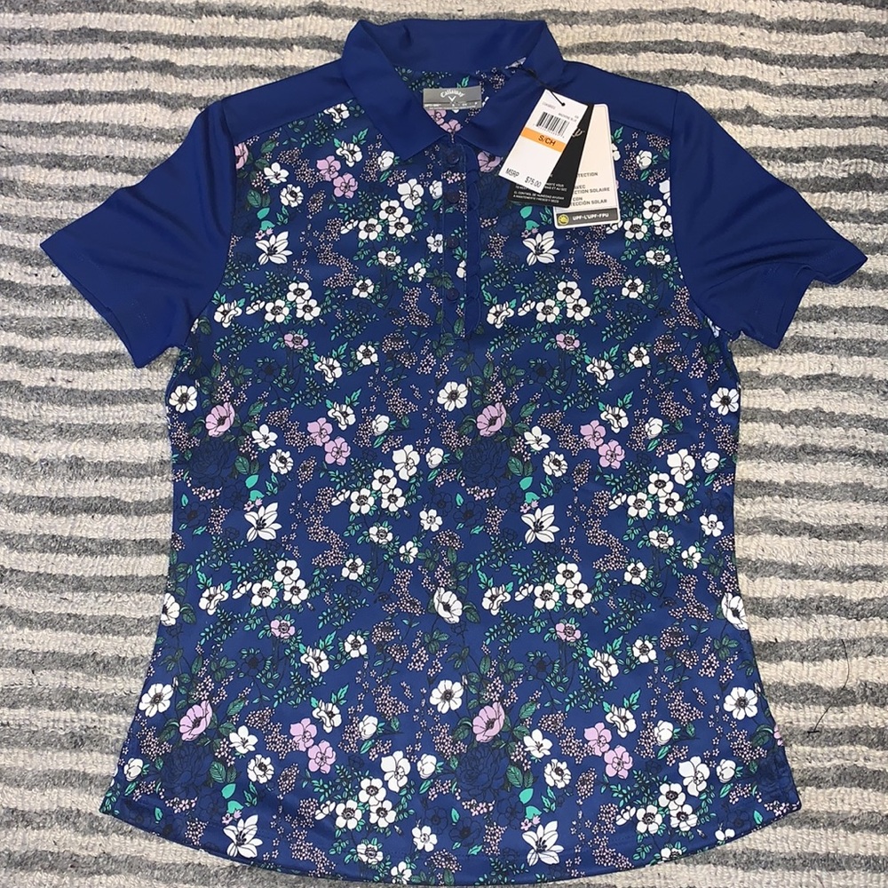 Callaway Women’s Golf Polo Shirt UPF 50 Blue Floral